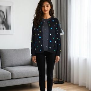 Foxcroft Polka Dot Twin Set L Cardigan Shell Black Multi Color Dot Zip Front